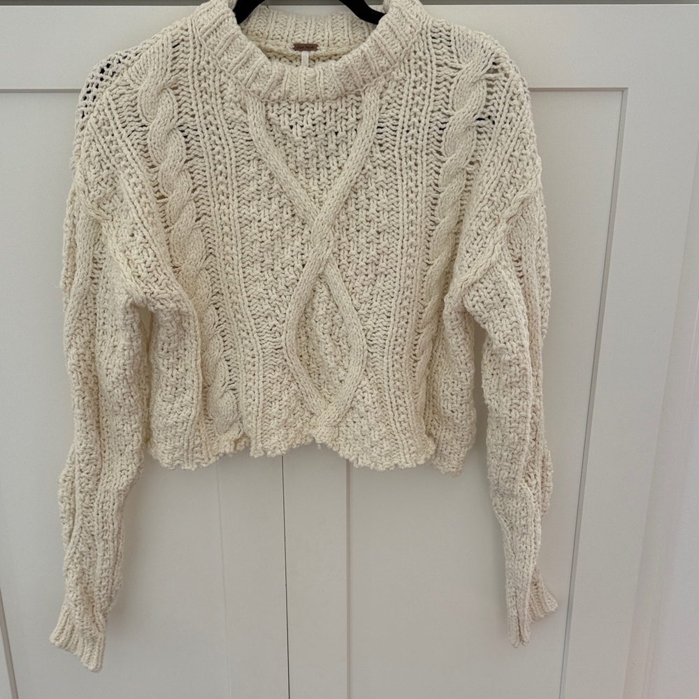 Free People Cream Cable Knit Sweater